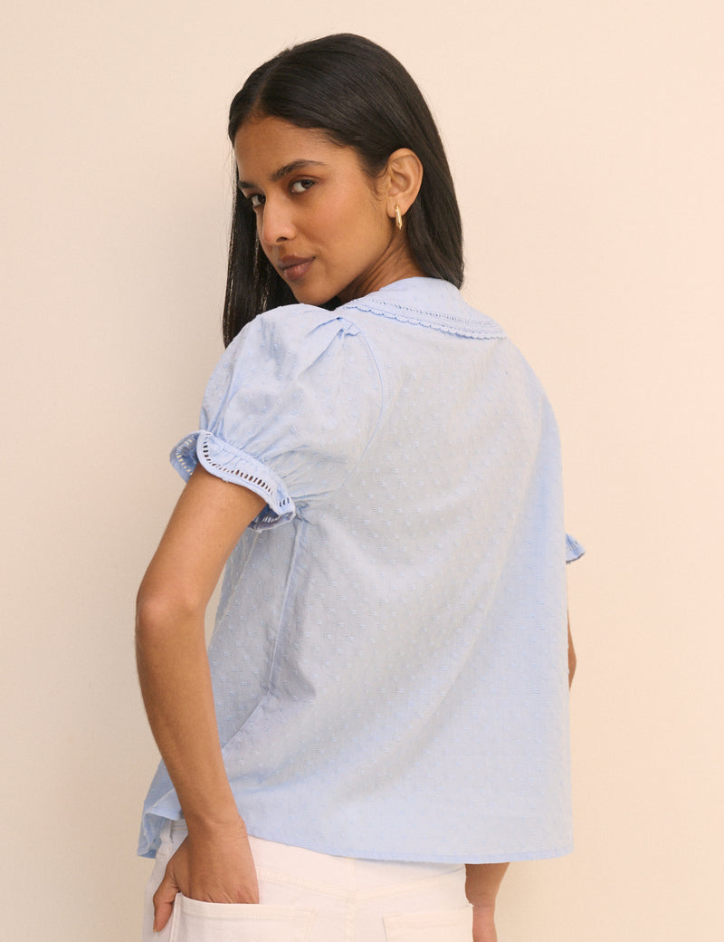 Light Blue Broderie Anglaise Peter Pan Collar Blouse