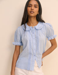 Light Blue Broderie Anglaise Peter Pan Collar Blouse