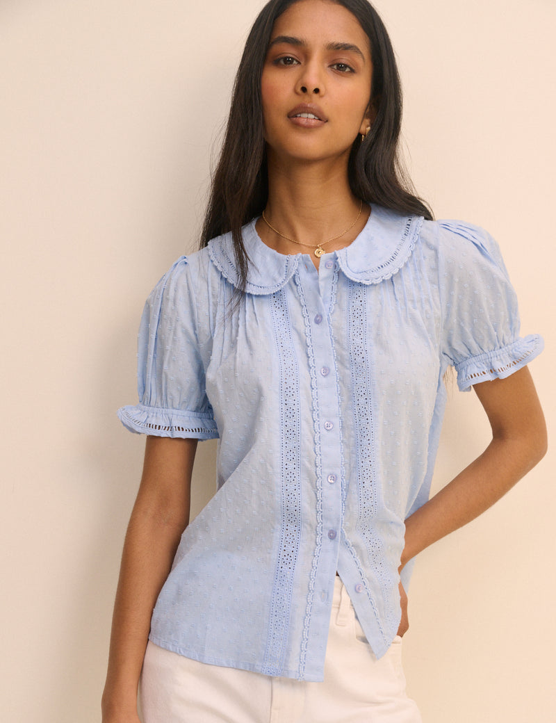 Light Blue Broderie Anglaise Peter Pan Collar Blouse