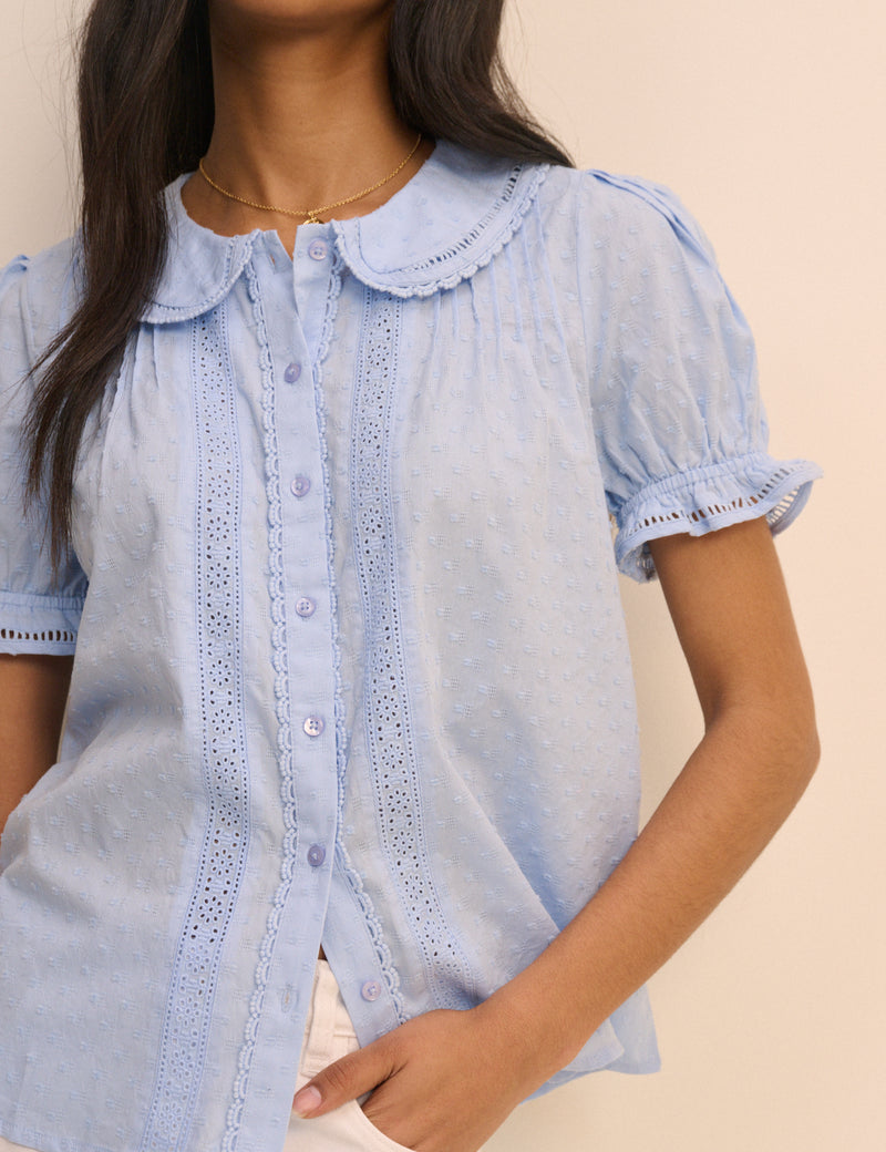 Light Blue Broderie Anglaise Peter Pan Collar Blouse