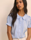 Light Blue Broderie Anglaise Peter Pan Collar Blouse