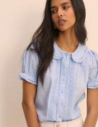 Light Blue Broderie Anglaise Peter Pan Collar Blouse