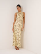 Butter Yellow Leopard Print Zahara Maxi Dress