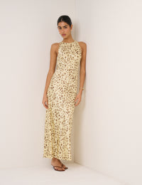 Butter Yellow Leopard Print Zahara Midi Dress