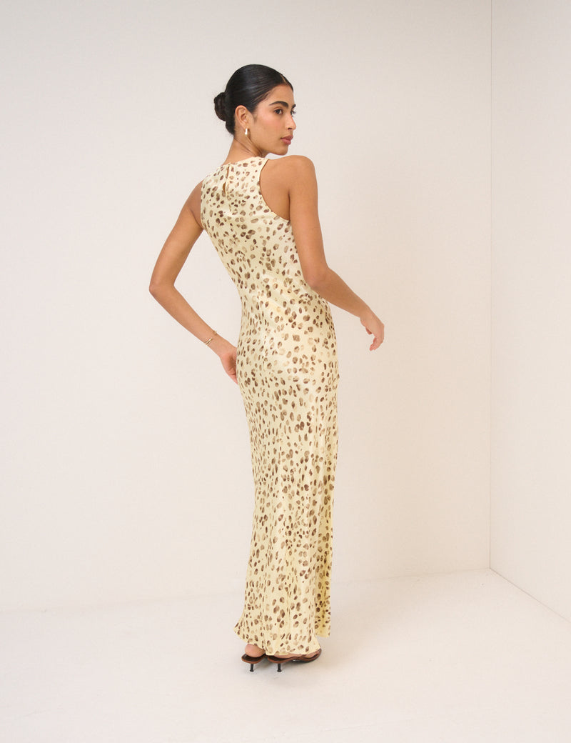 Butter Yellow Leopard Print Zahara Maxi Dress
