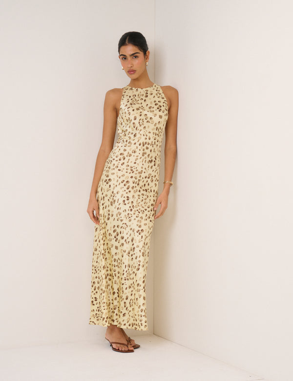 Butter Yellow Leopard Print Zahara Midi Dress