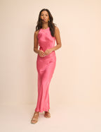 Pink Satin Zahara Maxi Dress