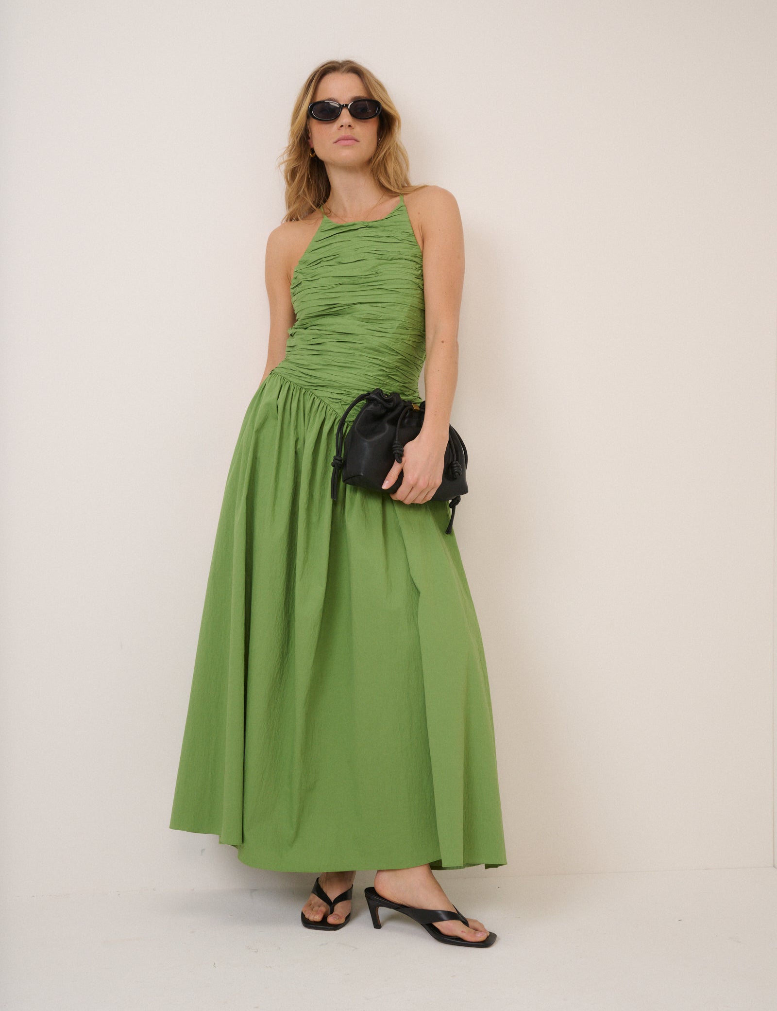 Green Pleated Rosabel Midi Dress Green Pleated Rosabel Midi Dress