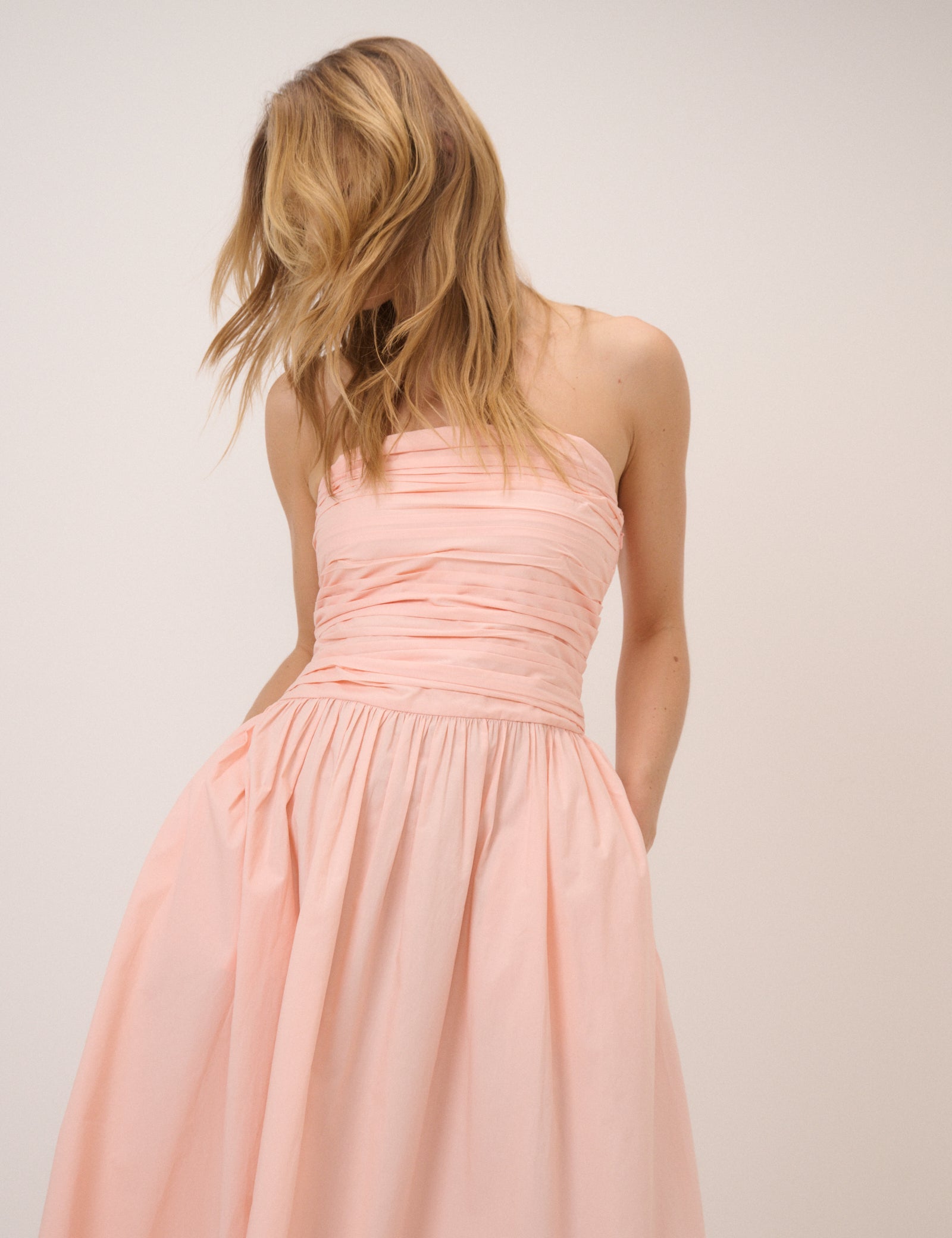 Coral Pink Bandeau Alice Midi Dress