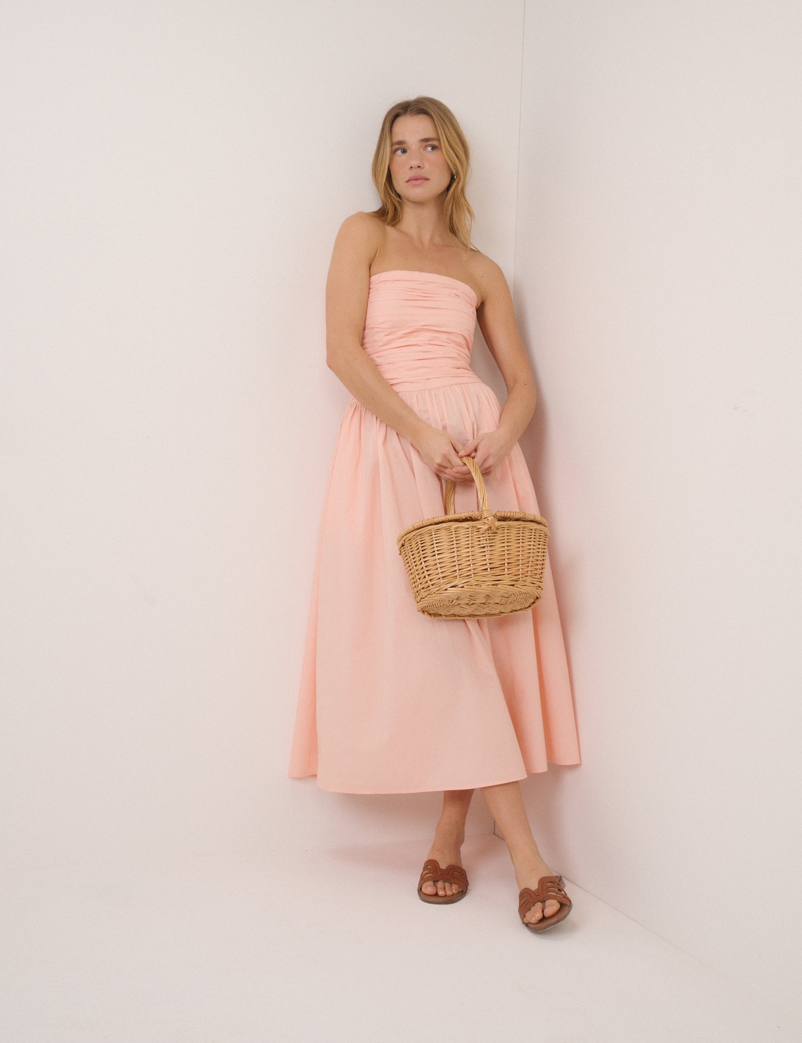 Coral Pink Bandeau Alice Midi Dress