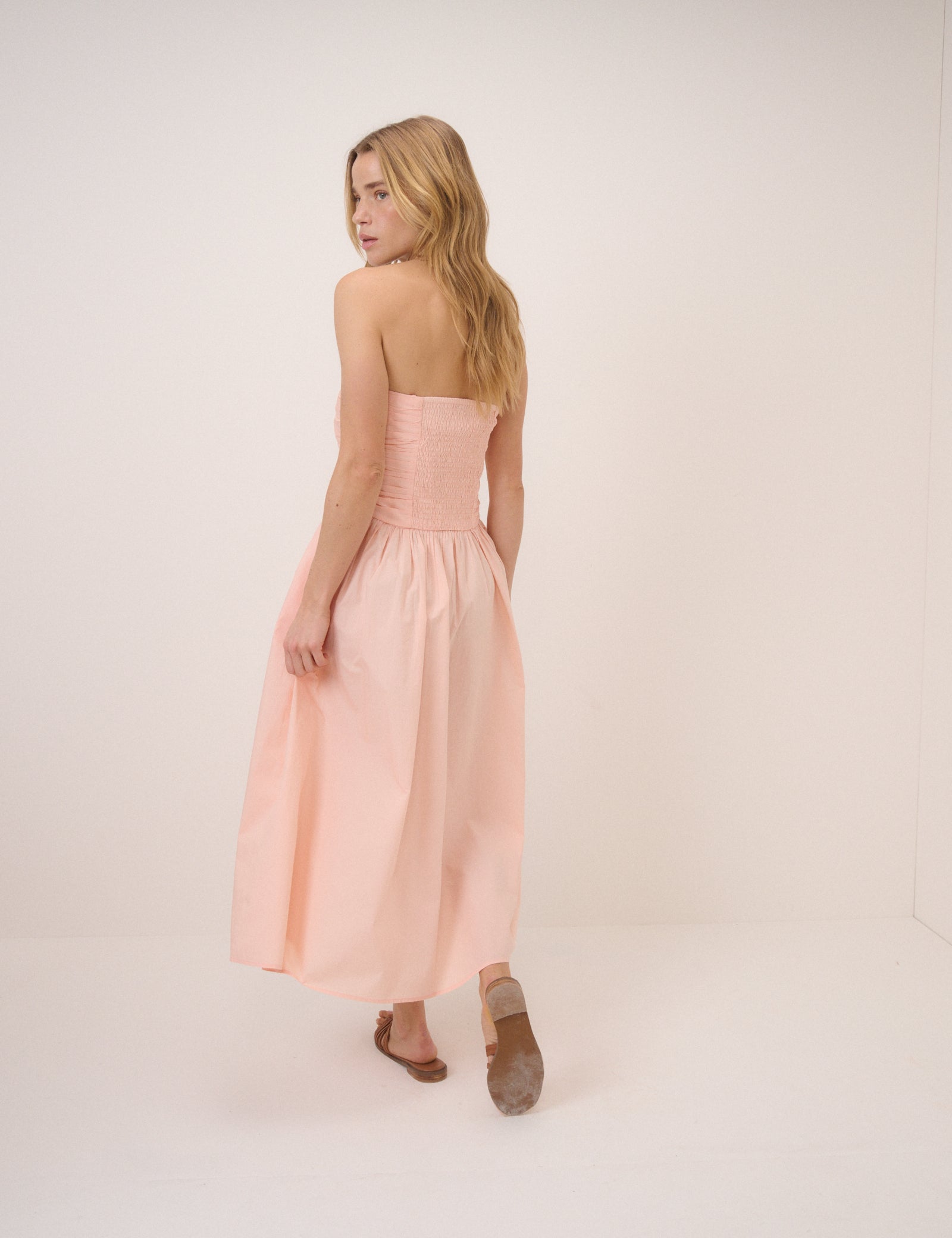 Coral Pink Bandeau Alice Midi Dress