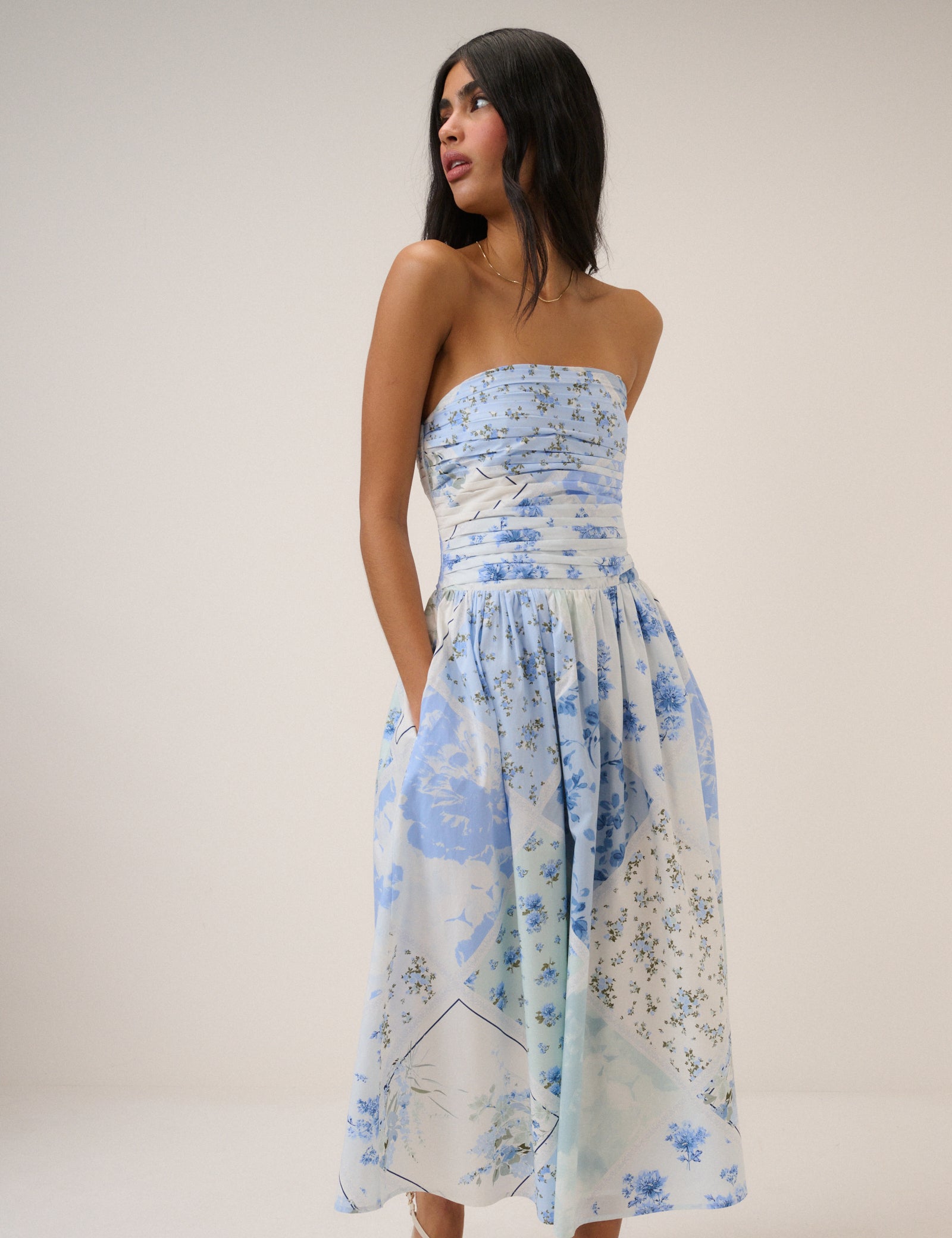 Blue Floral Bandeau Alice Midi Dress Blue Floral Bandeau Alice Midi Dress