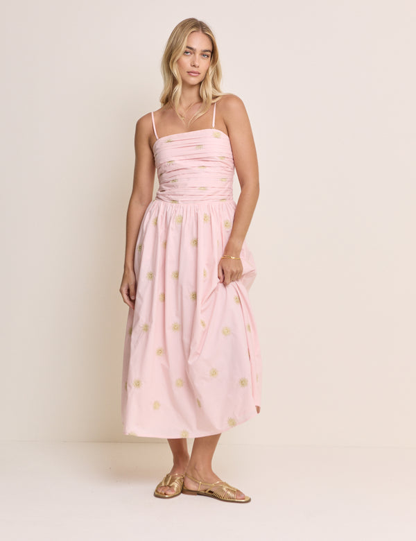 Pink Sun Embroidered Bandeau Alice Midi Dress