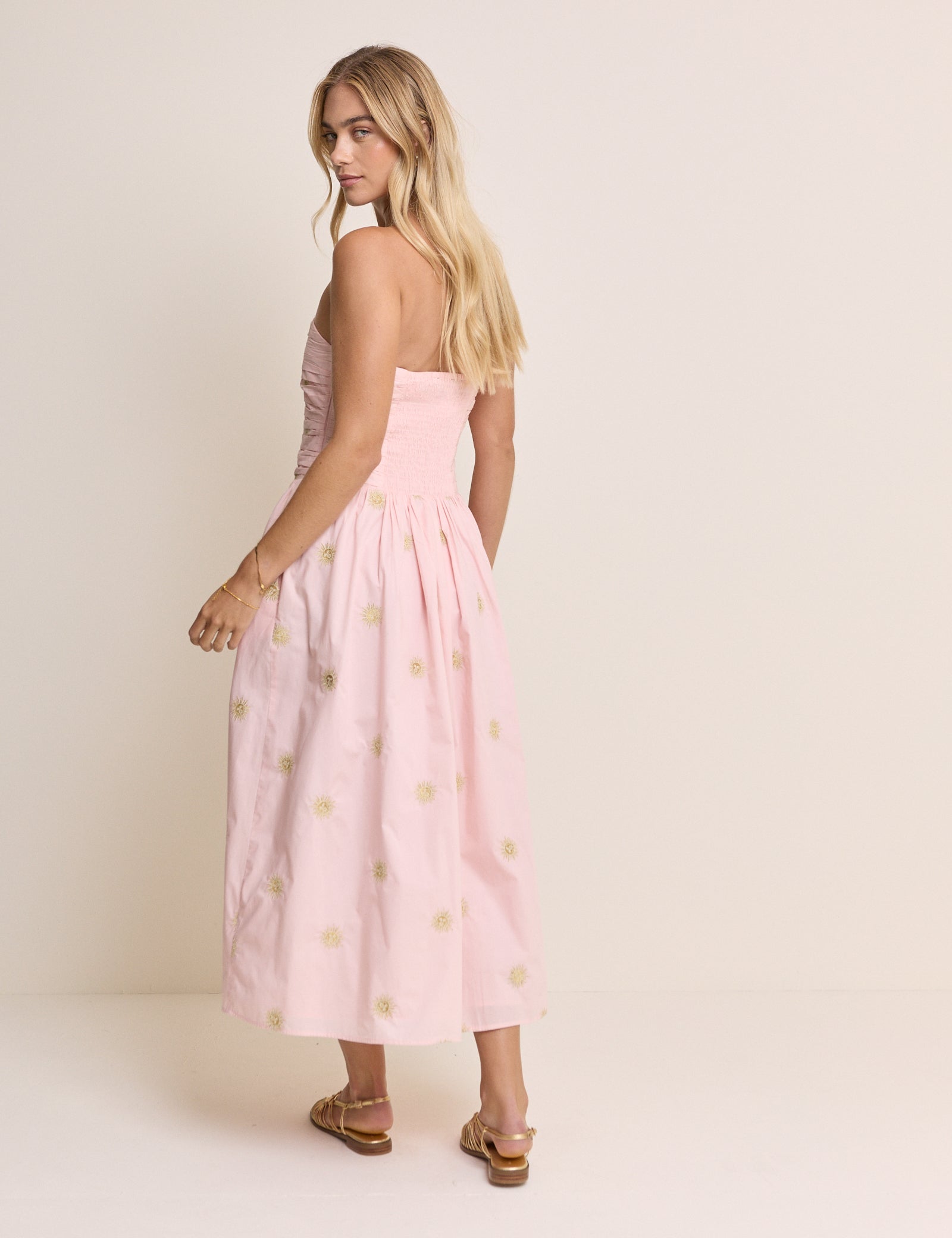 Pink Sun Embroidered Bandeau Alice Midi Dress