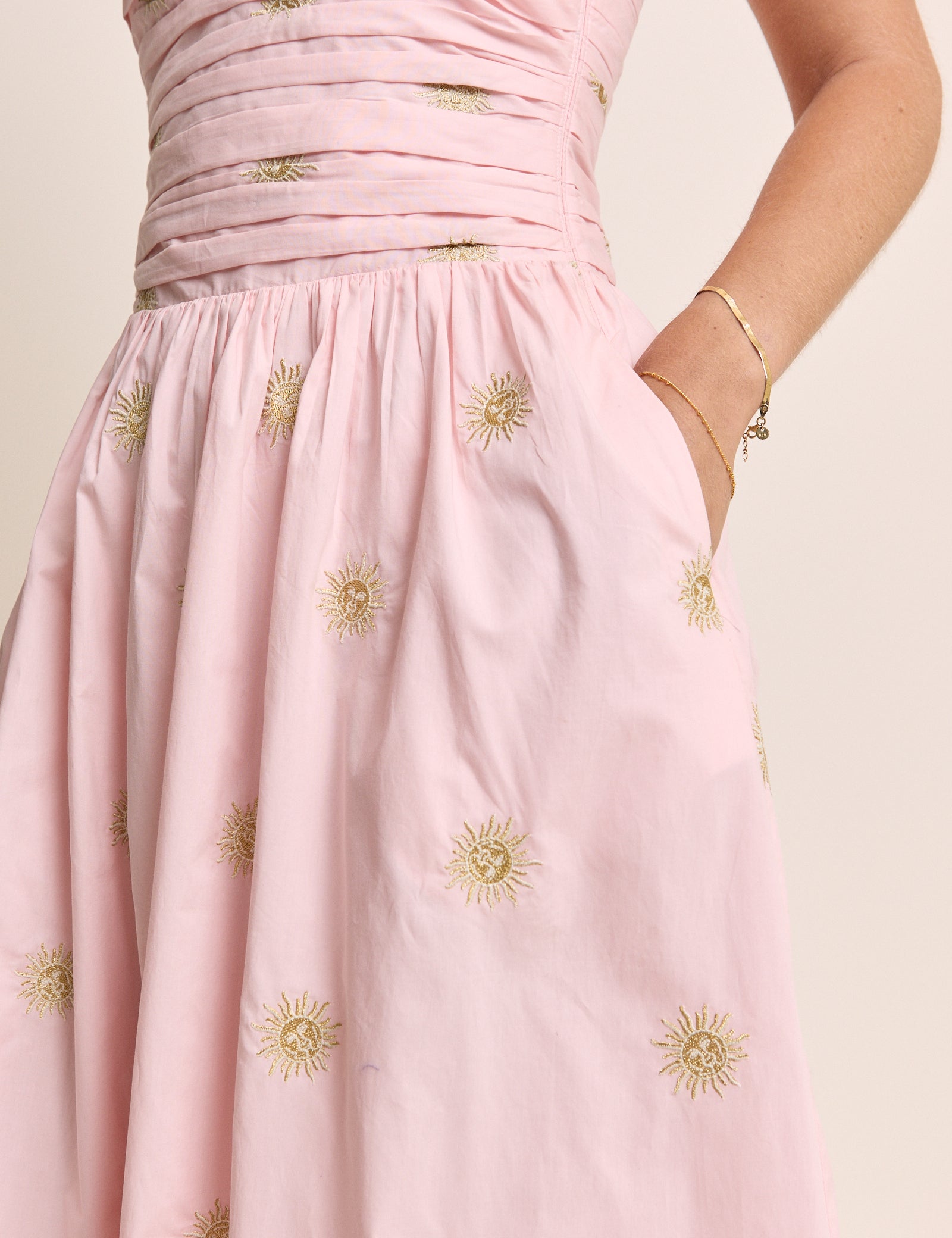 Pink Sun Embroidered Bandeau Alice Midi Dress