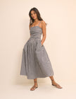 Navy Gingham Bandeau Alice Midi Dress