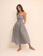Navy Gingham Bandeau Alice Midi Dress