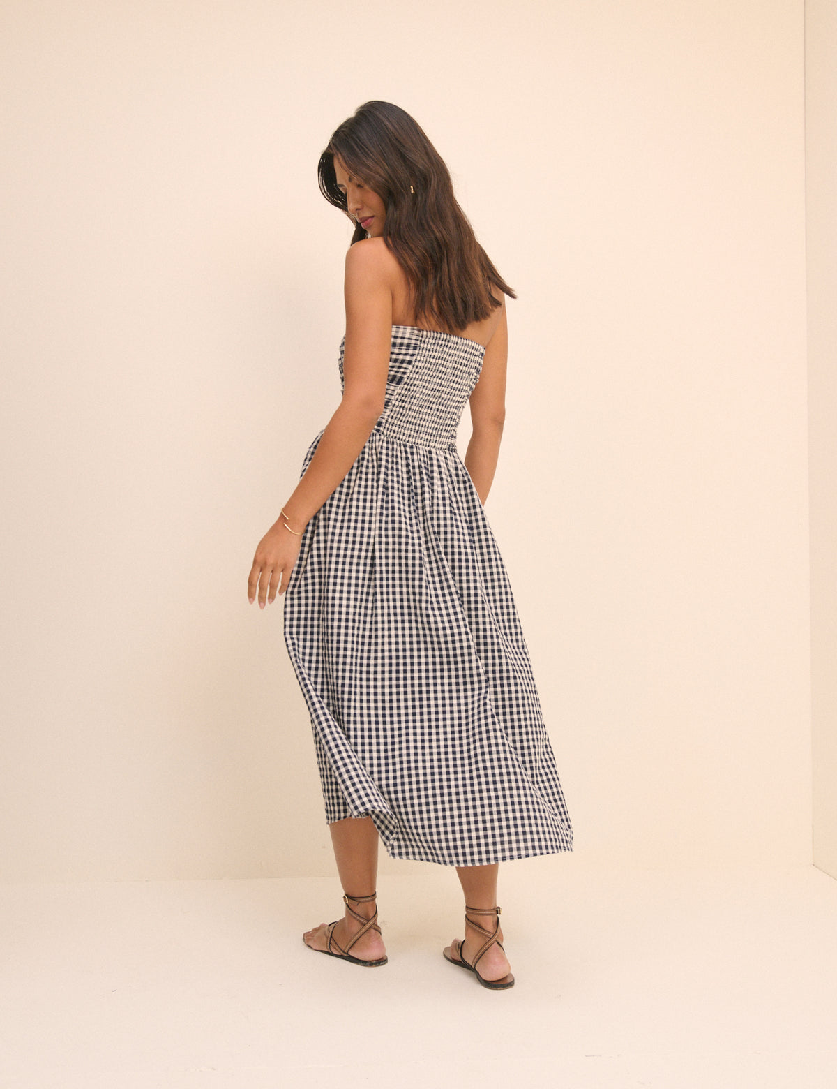 Navy Gingham Bandeau Alice Midi Dress