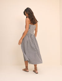 Black Gingham Bandeau Alice Midi Dress