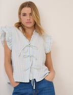 Blue Gingham Tie Front Blouse