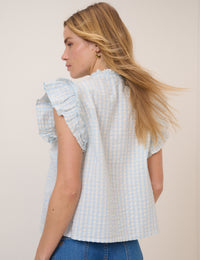 Blue Gingham Tie Front Blouse