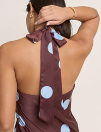 Brown Polka Dot Cali Halter Neck Midaxi Dress