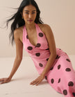 Pink Polka Dot Cali Halterneck Maxi Dress