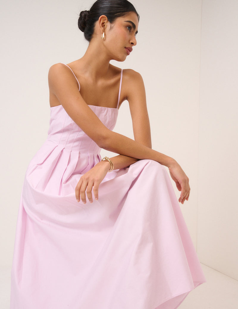 Pink Strappy Pleated Bonita Maxi Dress