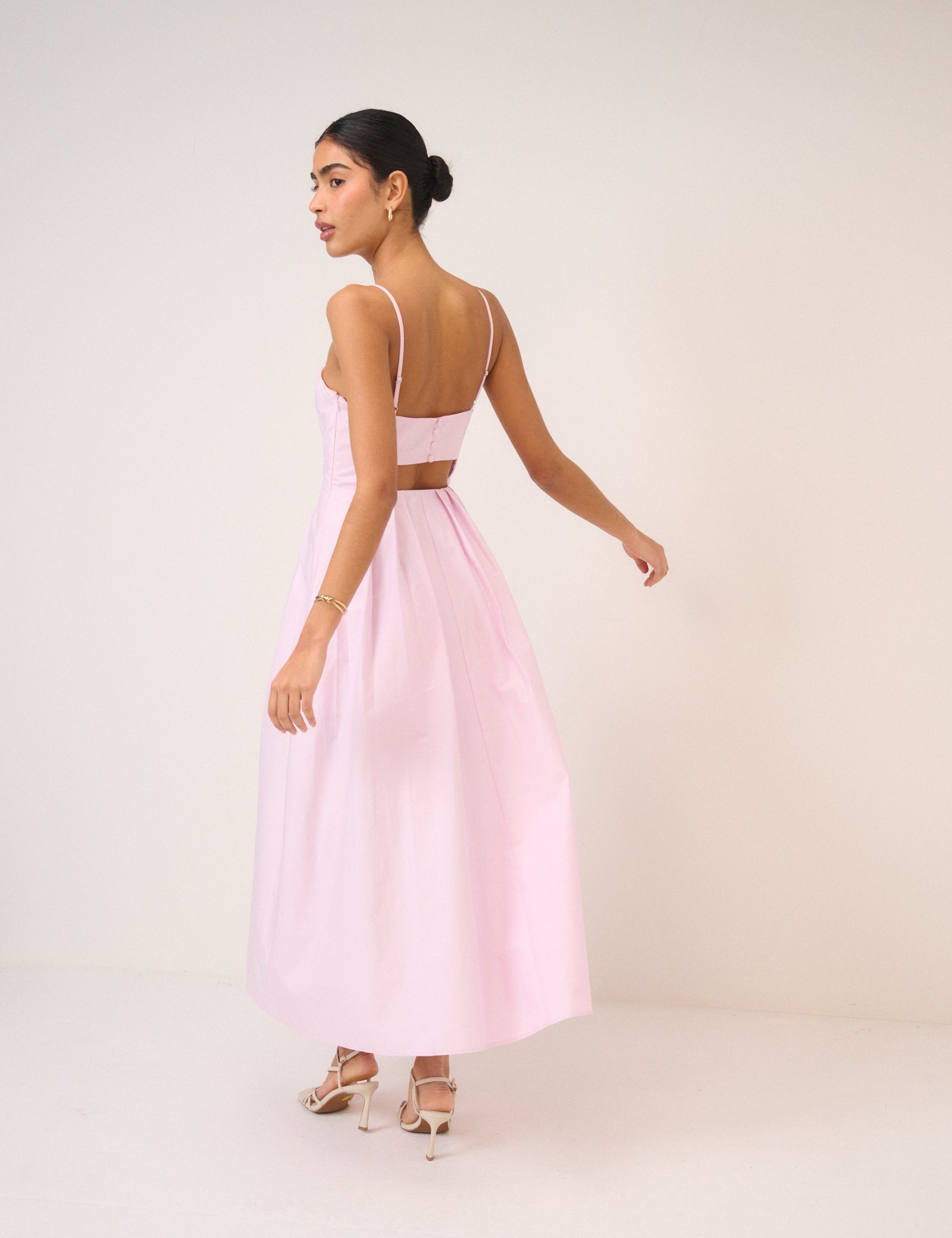 Pink Strappy Pleated Bonita Maxi Dress