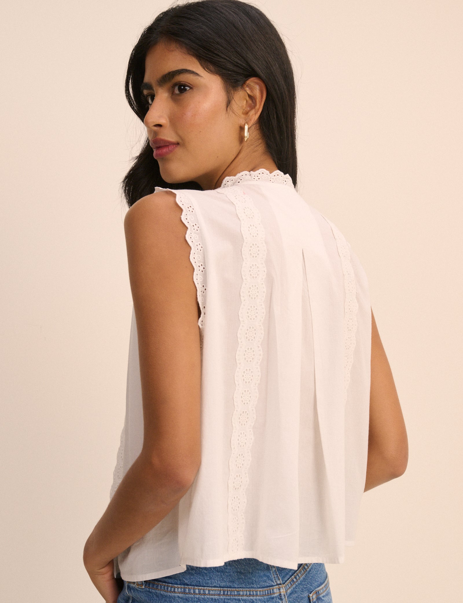 White Broderie Anglaise Trim Blouse