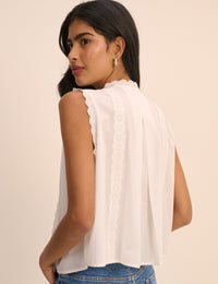 White Broderie Anglaise Trim Blouse