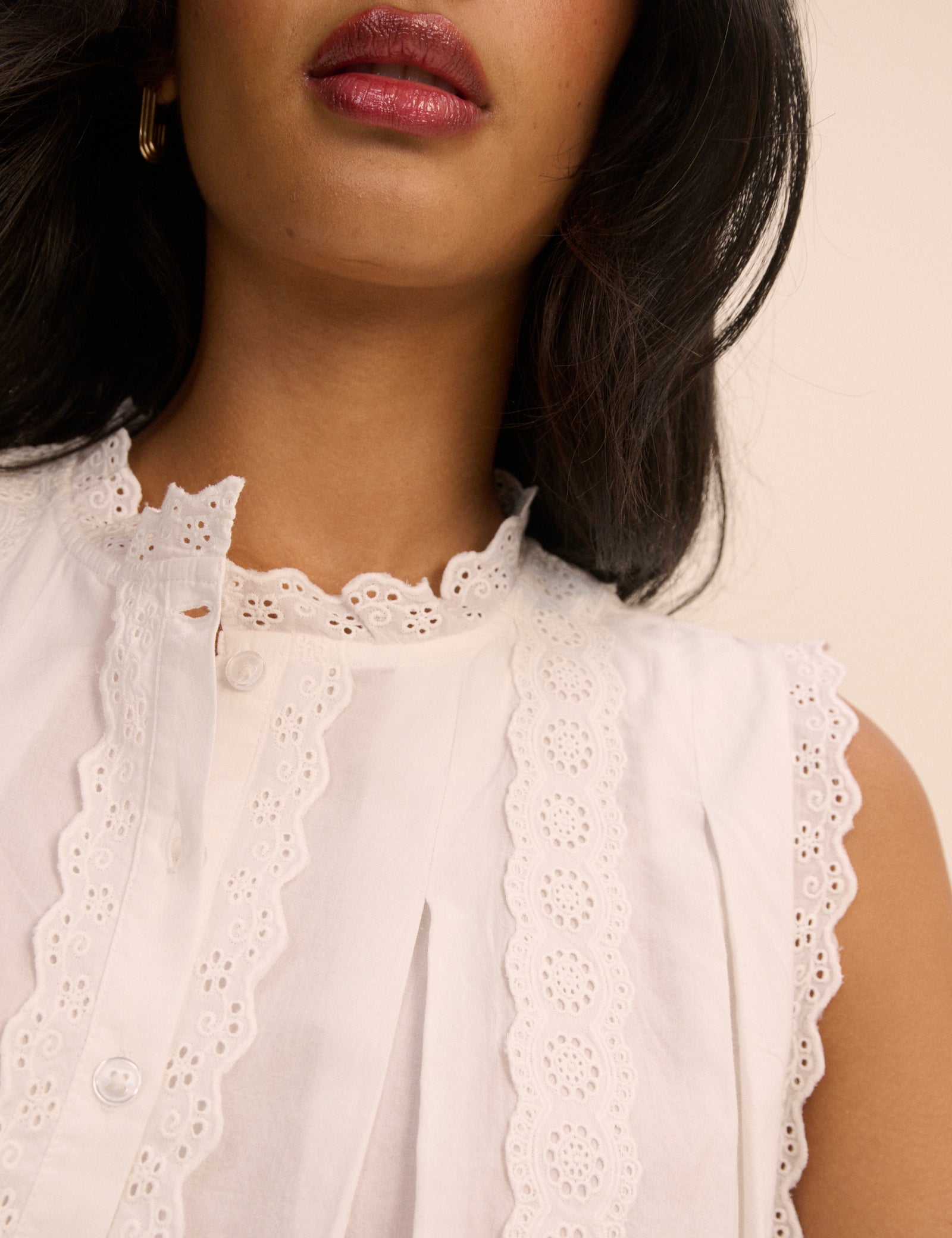 White Broderie Anglaise Trim Blouse