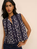 Navy Floral Broderie Anglaise Trim Blouse