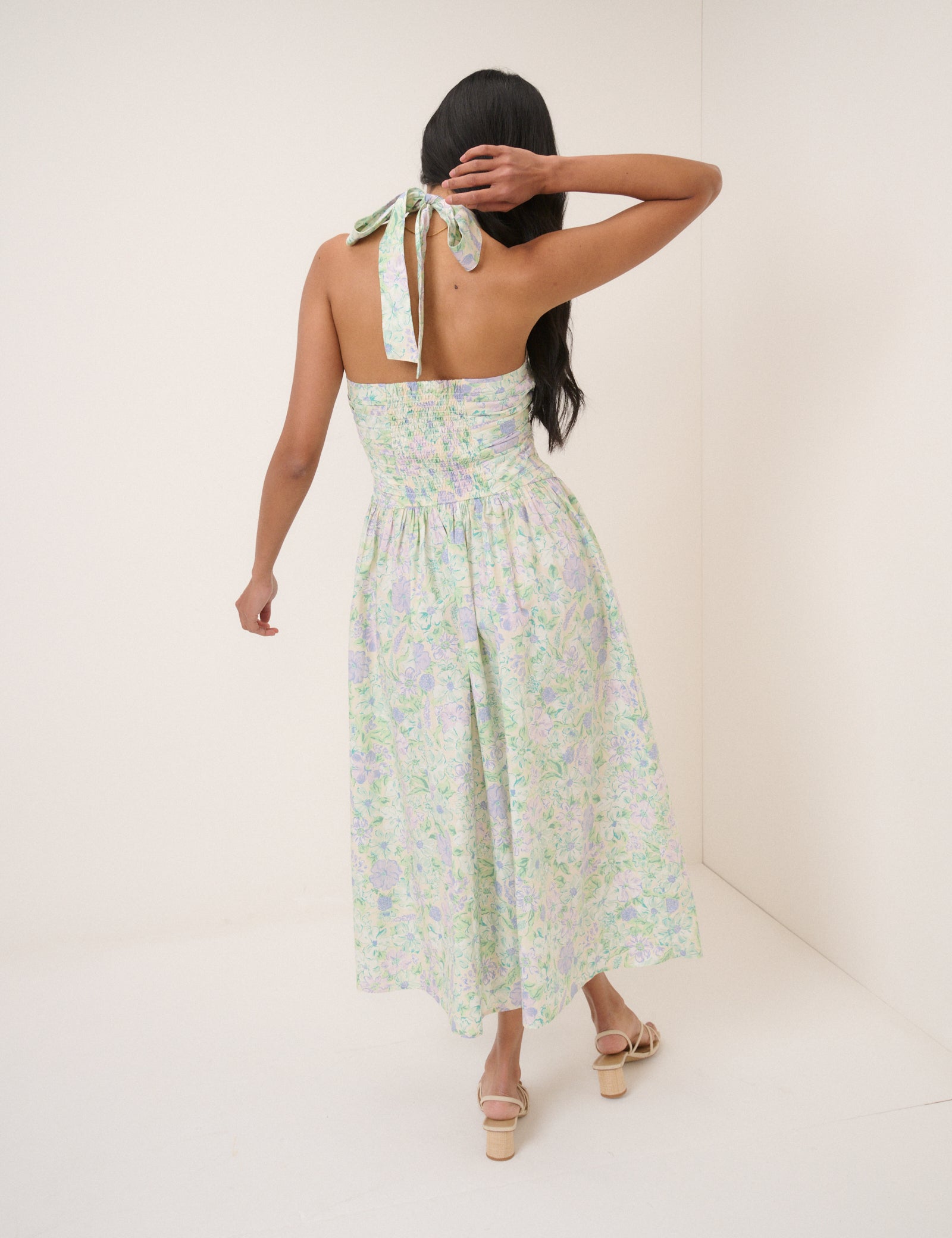 White Floral Halterneck Lilah Midi Dress White Floral Halterneck Lilah Midi Dress