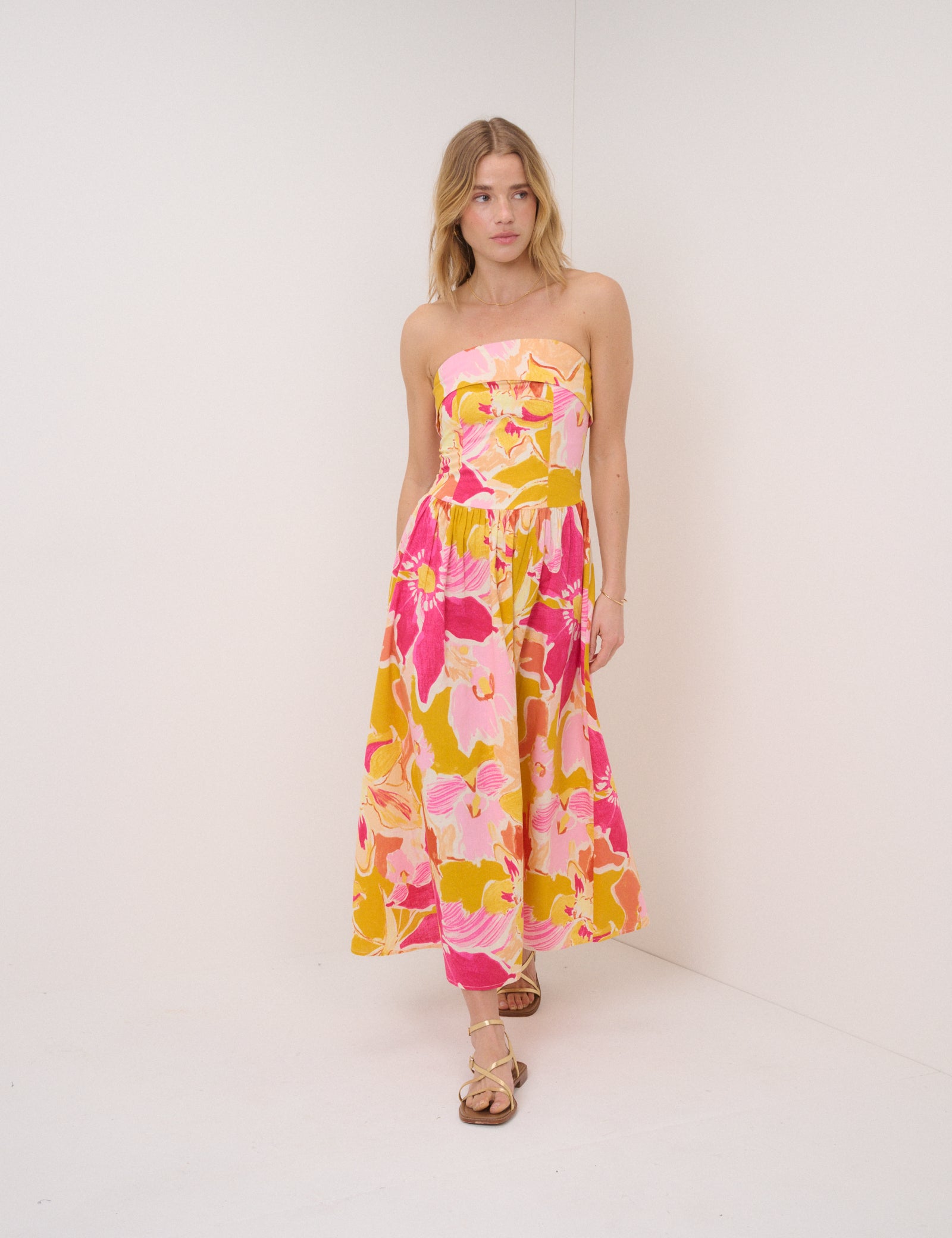 Pink Floral Fia Midi Dress