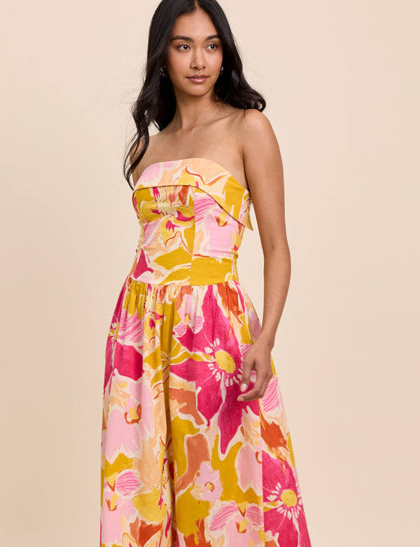 Pink Floral Fia Midi Dress
