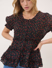 Black Floral Scoop Neck Top