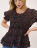 Black Floral Scoop Neck Top