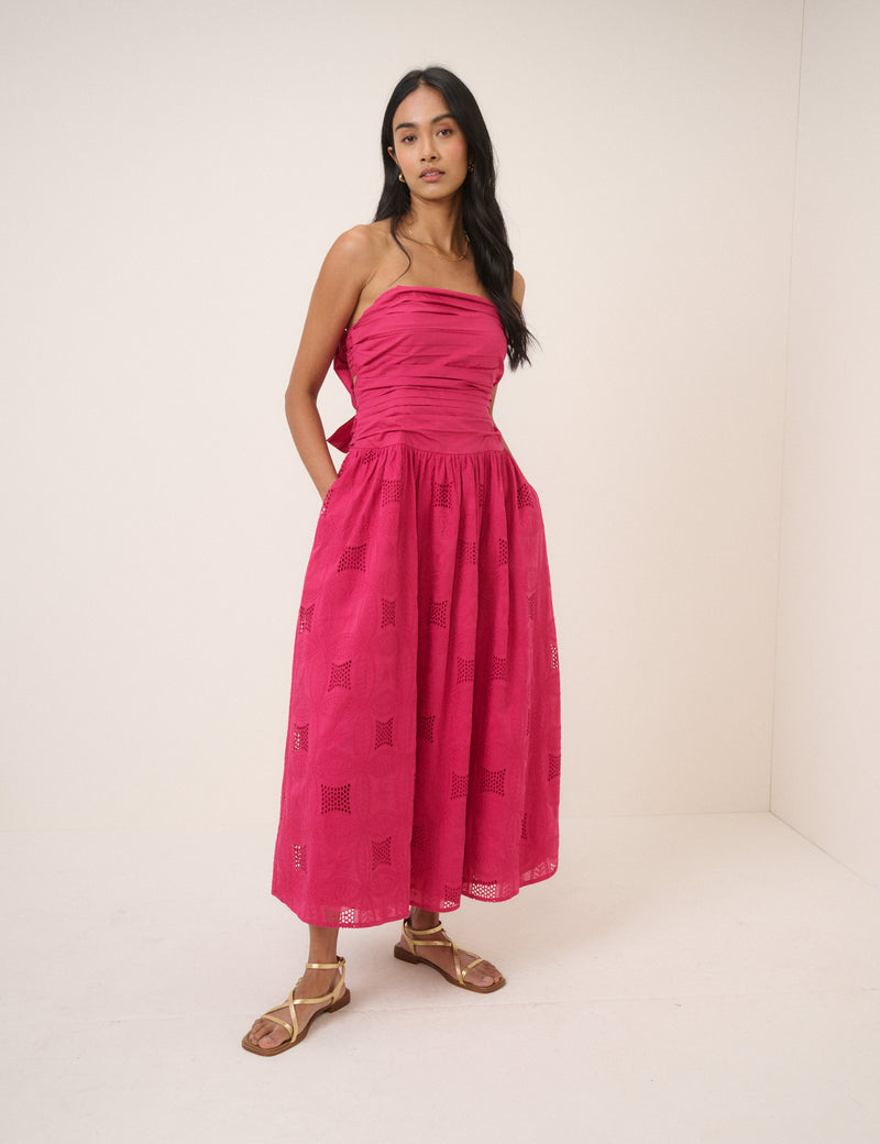 Sleeveless Bandeau Drop Waist Ariella Midi Dress