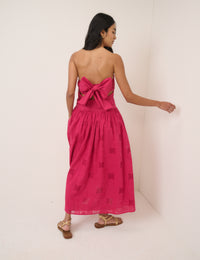 Pink Bandeau Broderie Anglaise Ariella Midi Dress