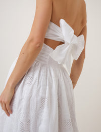 White Embriodered Bandeau Ariella Drop Waist Midi Dress