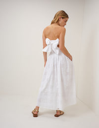 White Embriodered Bandeau Ariella Drop Waist Midi Dress