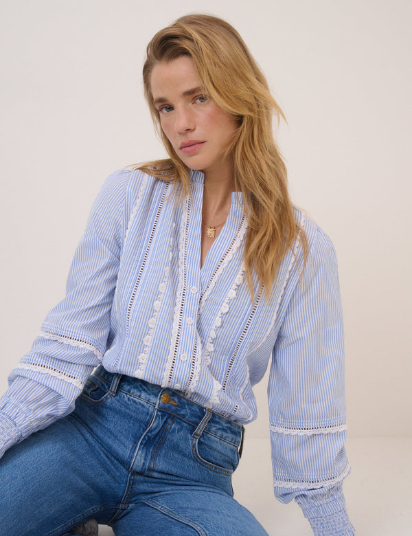 Blue Pinstripe Lace Shirt