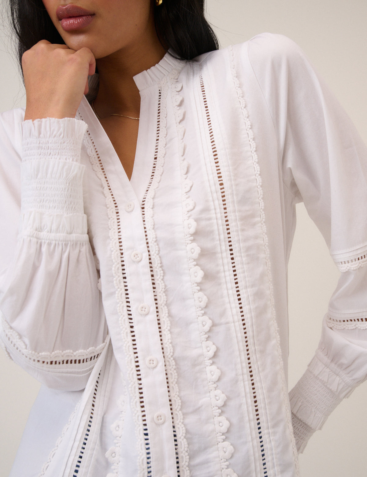 White Lace Trim Blouse
