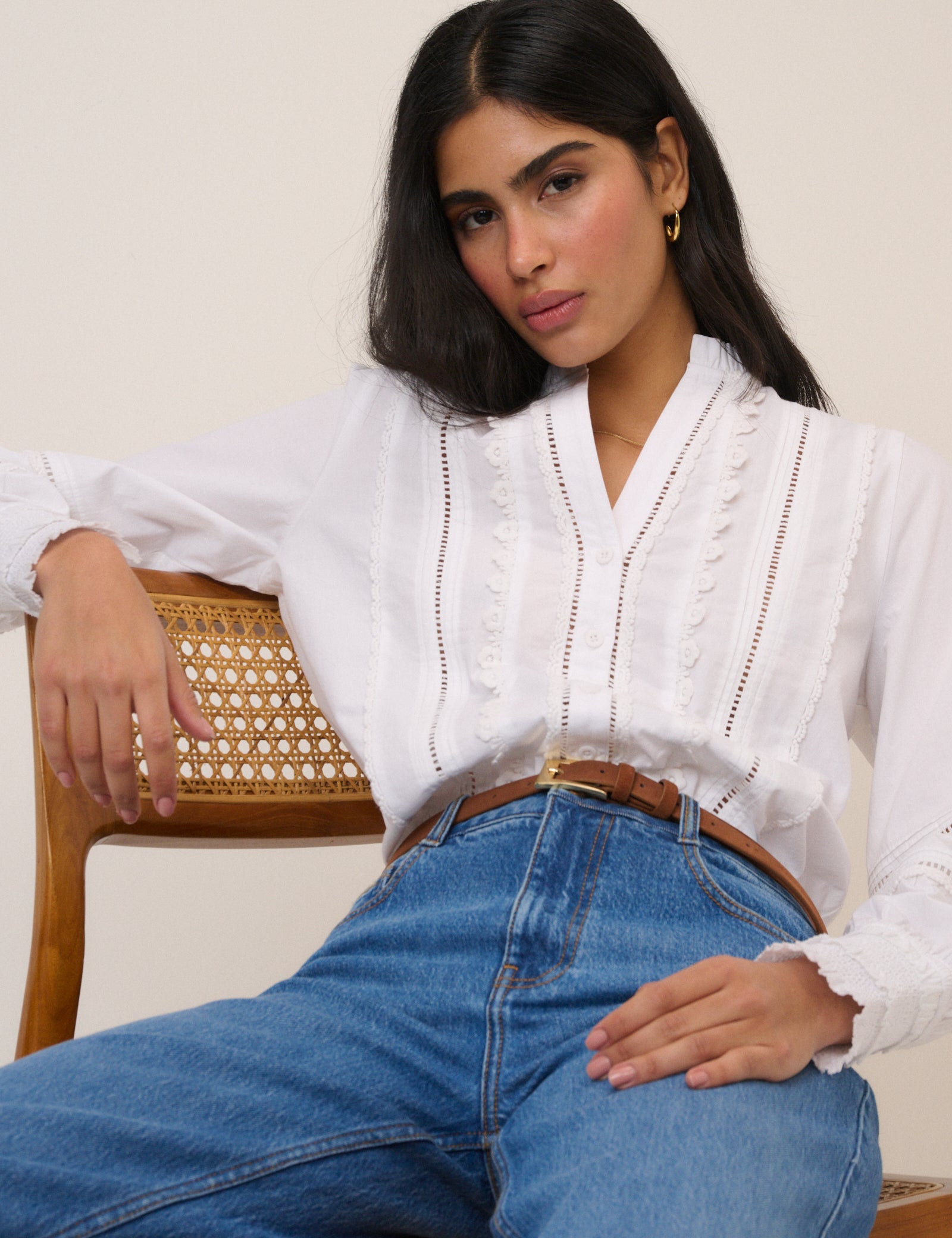 White Ruffle Trim Blouse