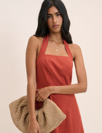 Dusty Red Linen-Blend Halterneck Emily Mini Dress