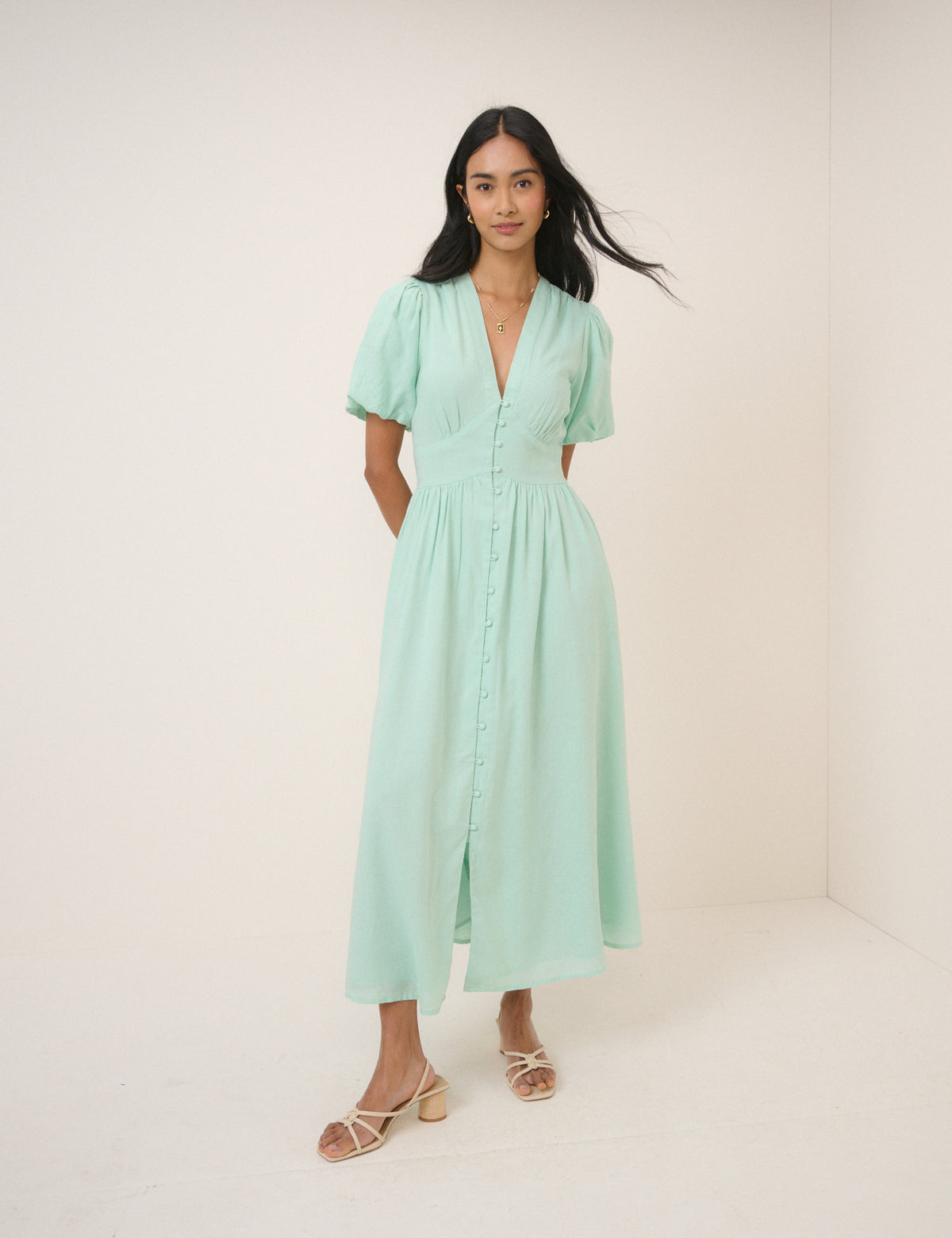 Starlight Short Puff Sleeve Midi Dress