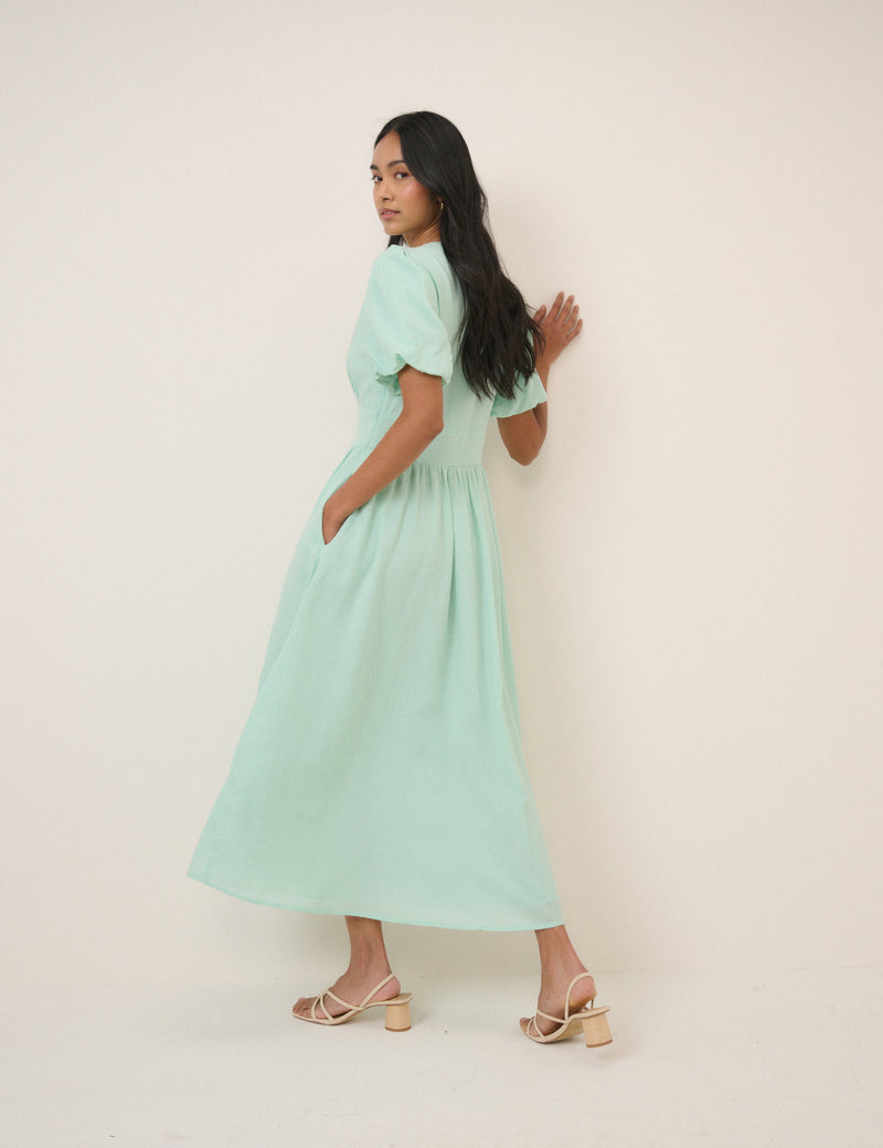 Mint Green Short Sleeve Starlight Midi Dress