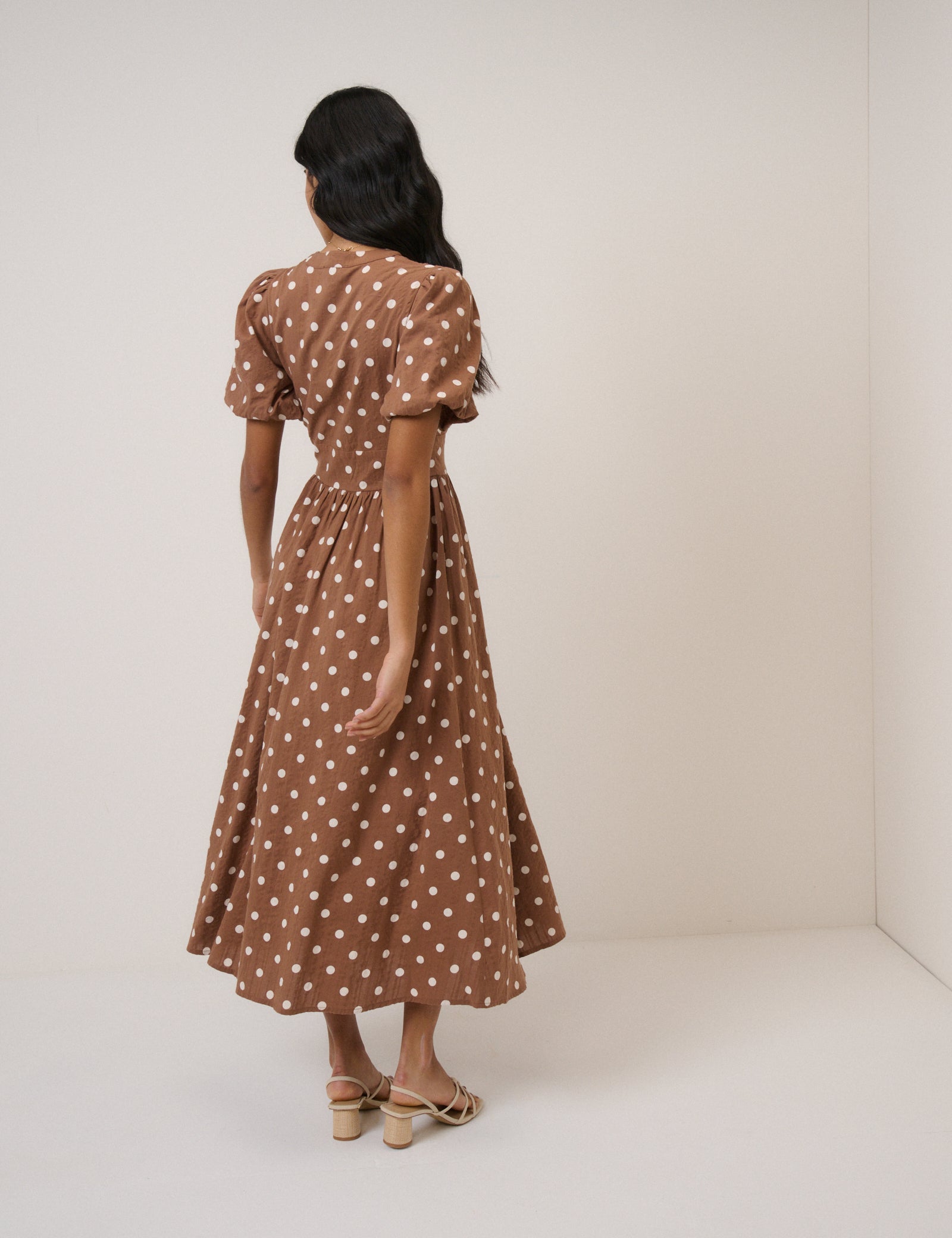 Brown Polka Dot Starlight Midi Dress Brown Polka Dot Starlight Midi Dress