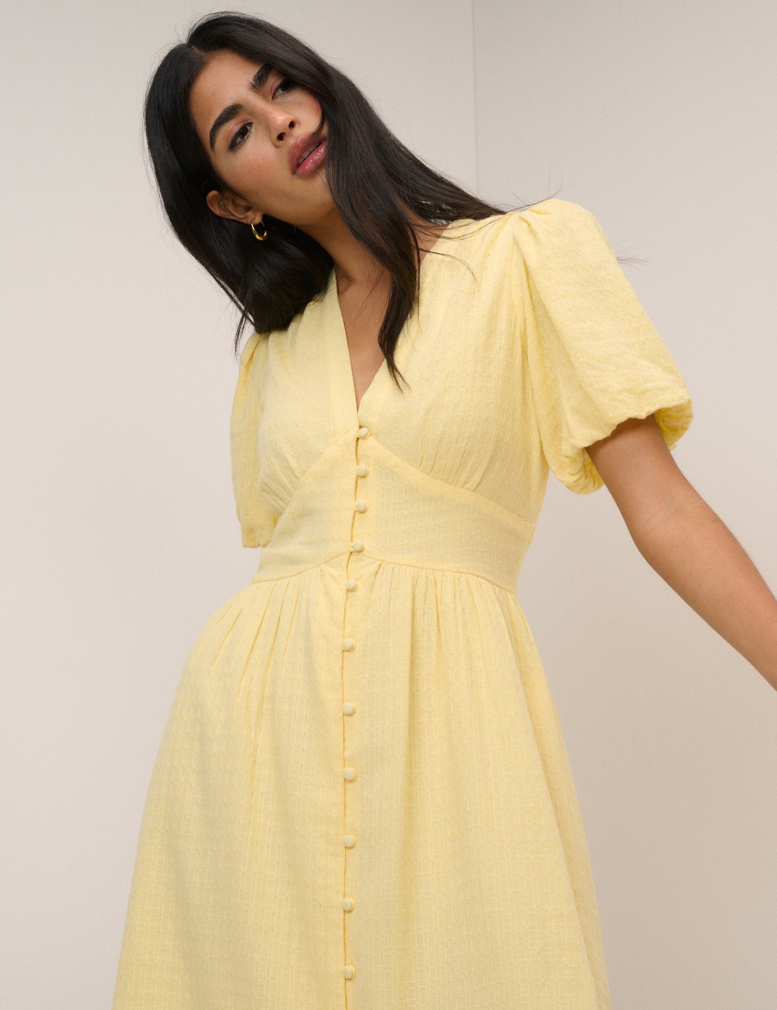 Butter Yellow Short Sleeve Starlight Midi Dress Butter Yellow Short Sleeve Starlight Midi Dress
